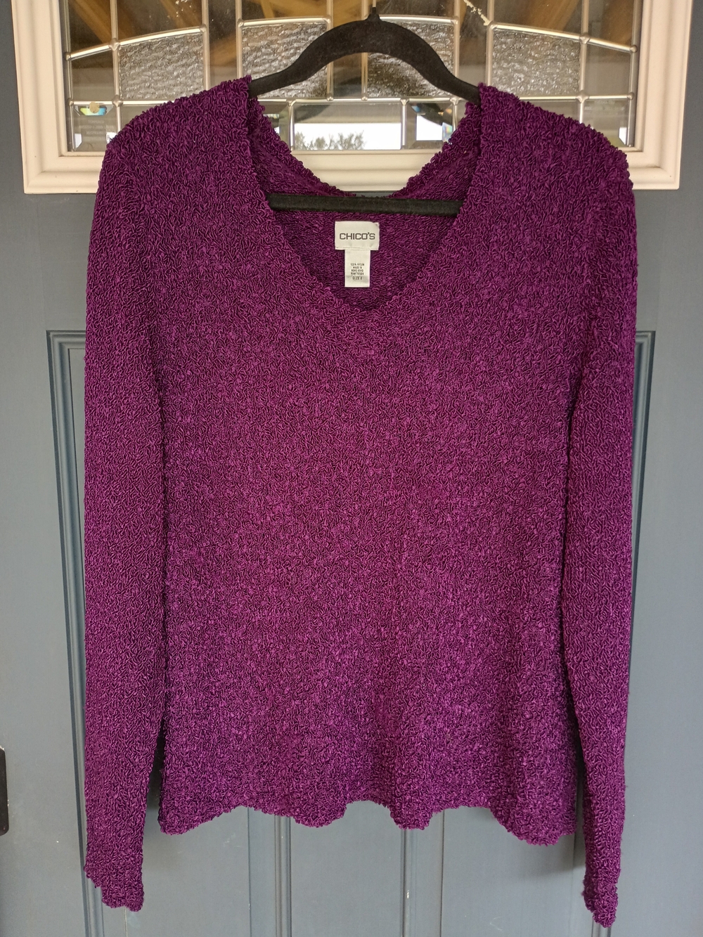 Chico's Women's Deep Purple V-Neck Textured Sweater Size 12 (Chico's 2)